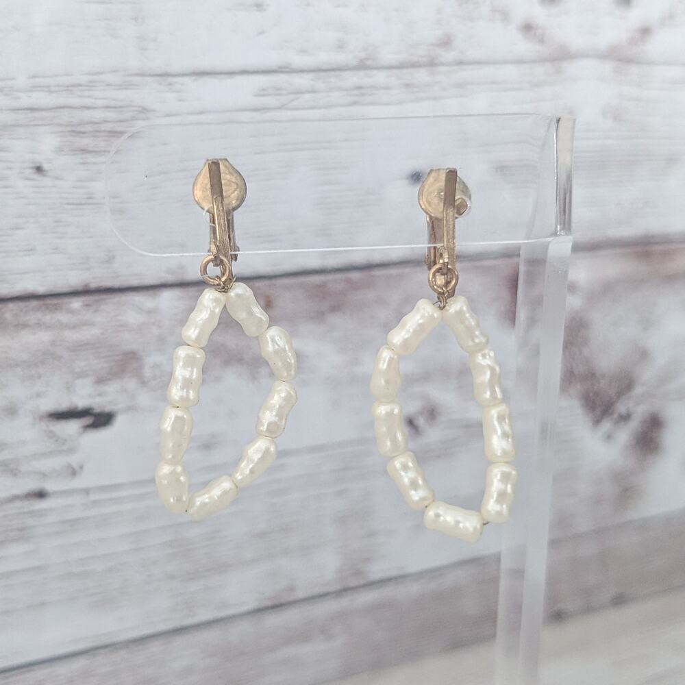 Vintage Clip On Earrings Cream Dangle
